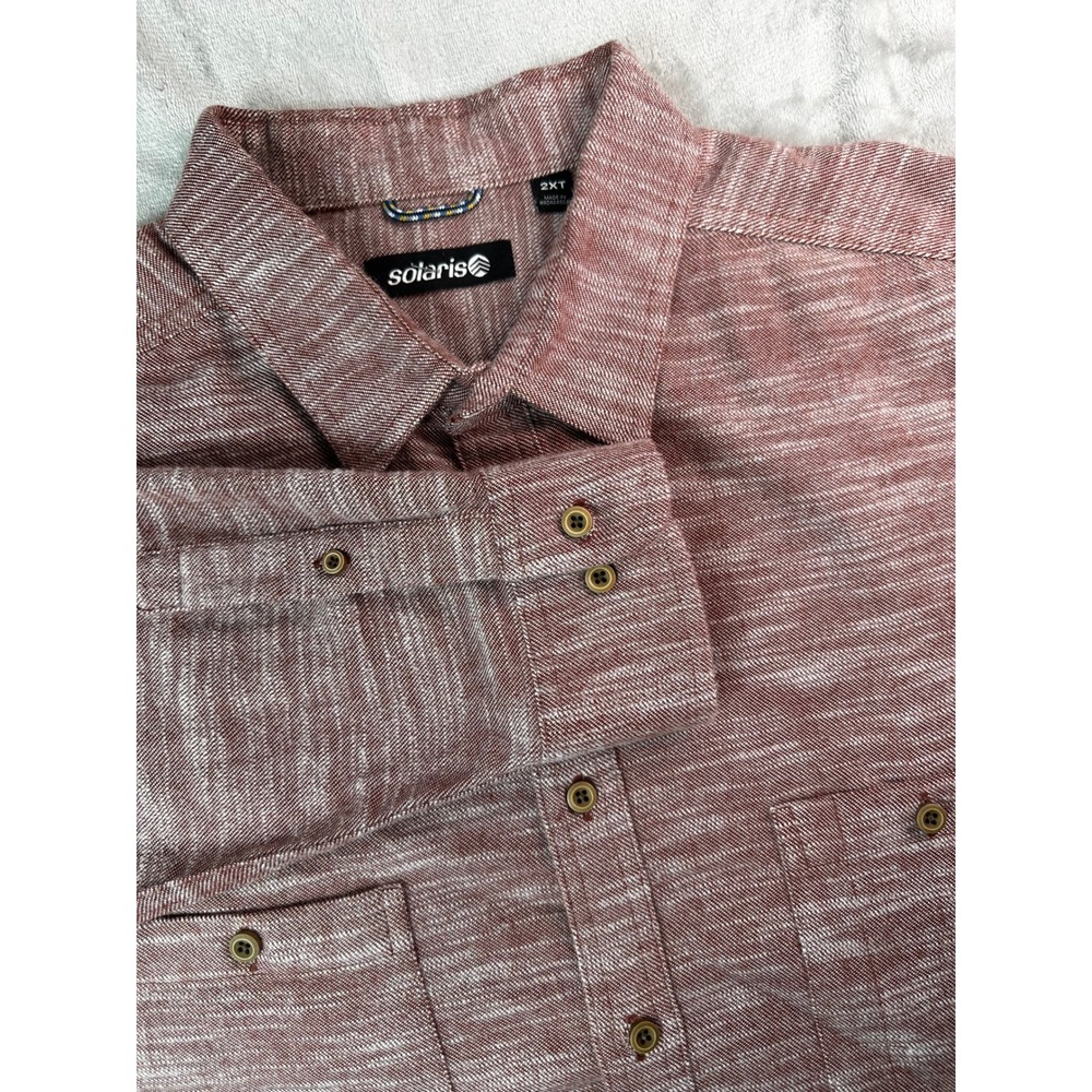 Solaris Shirt Mens‎ 2XT Tall Burgundy Long Sleeve Button Down Cotton Marled